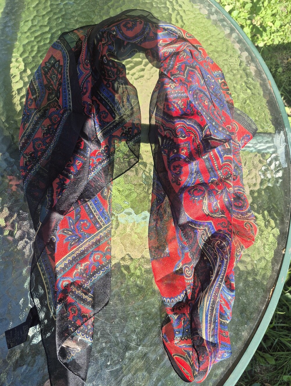 Vintage Art Of The Scarf Lightweight Red Paisley Sheer Scarf